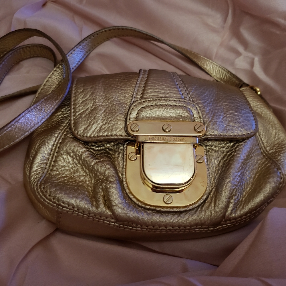 Michael Kors gold leather clutch